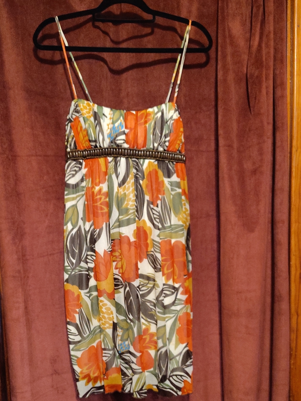 Women's Orange Floral Spaghetti-Strap One Piece Dress